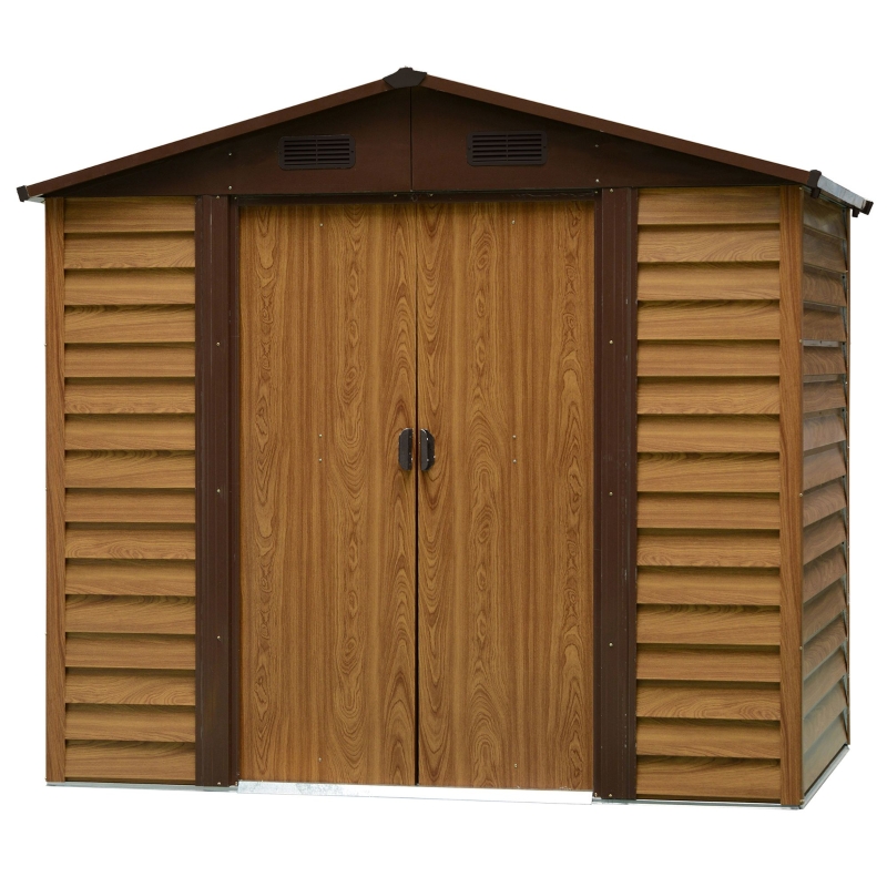 Outsunny 7.7 x 6.4ft Slatted Steel Garden Shed & Foundation - Brown