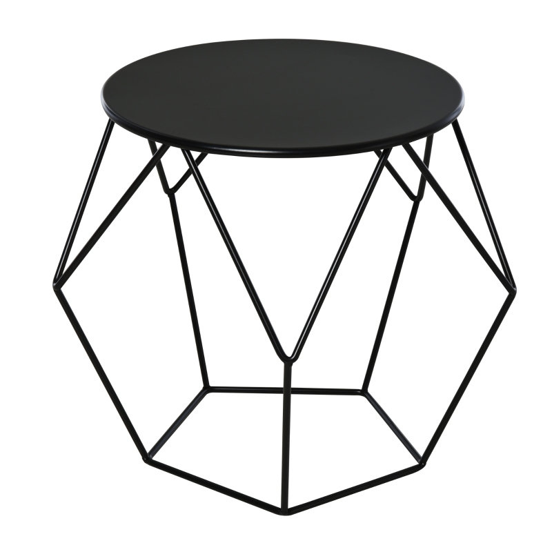Homcom Table Basse Ronde Style Néo-Rétro en Acier Noir 54 x 54 x 44 cm