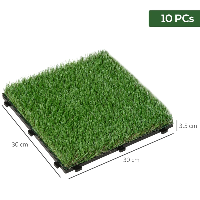 Outsunny Set of 10 30 x 30cm Artificial Turf Pieces, 25mm Pile