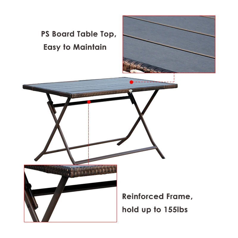 Outsunny Set Mobilier Pe Rattan Masa de Pranz cu 6 Scaune Pliabile de Gradina, Maro