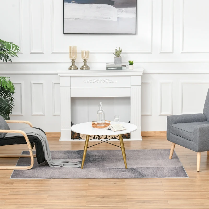 HOMCOM Table Basse Ronde pour Salon dim. Ø 80 x 45H cm Pieds en métal doré Plateau en Bois Blanc