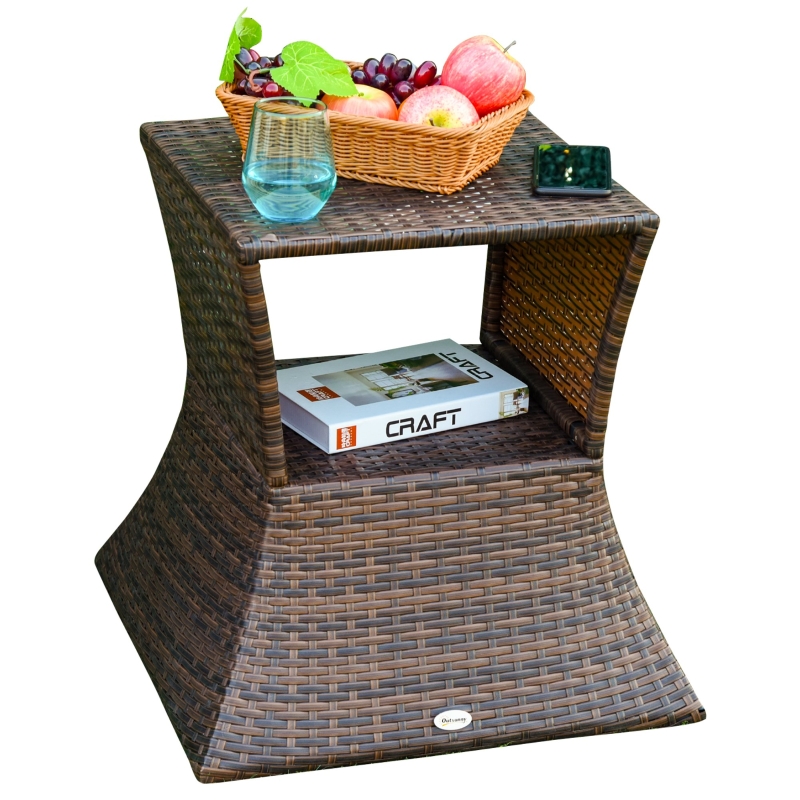 Outsunny Rattan Coffee Table with Umbrella Hole, 54Lx54Wx55H cm-Brown
