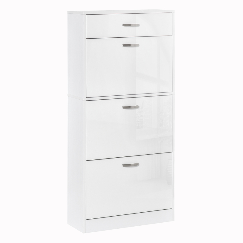 HOMCOM Meuble à chaussures 3 portes abattantes et tiroir coulissant blanc