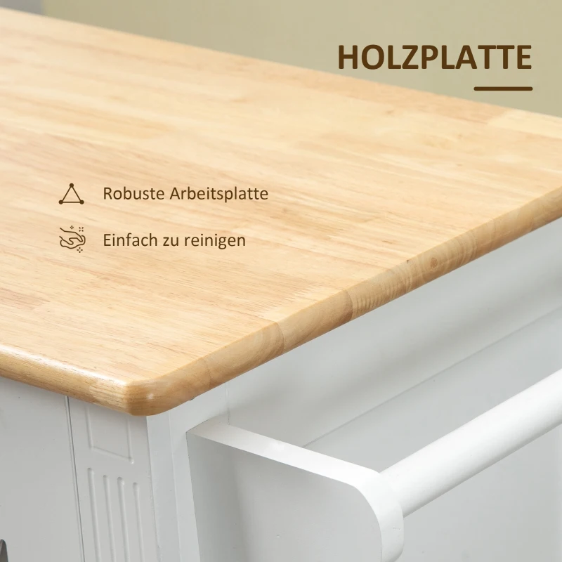 HOMCOM Küchenwagen Servierwagen rollbar Küchentrolley mit höhenverstellbaren Einlegeböden für Küche Wohnzimmer Esszimmer Küchenschrank Landhausstil MDF Natur+Weiß 87,5 x 44,5 x 92 cm
