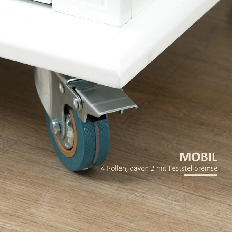 HOMCOM Küchenwagen Servierwagen rollbar Küchentrolley mit höhenverstellbaren Einlegeböden für Küche Wohnzimmer Esszimmer Küchenschrank Landhausstil MDF Natur+Weiß 87,5 x 44,5 x 92 cm