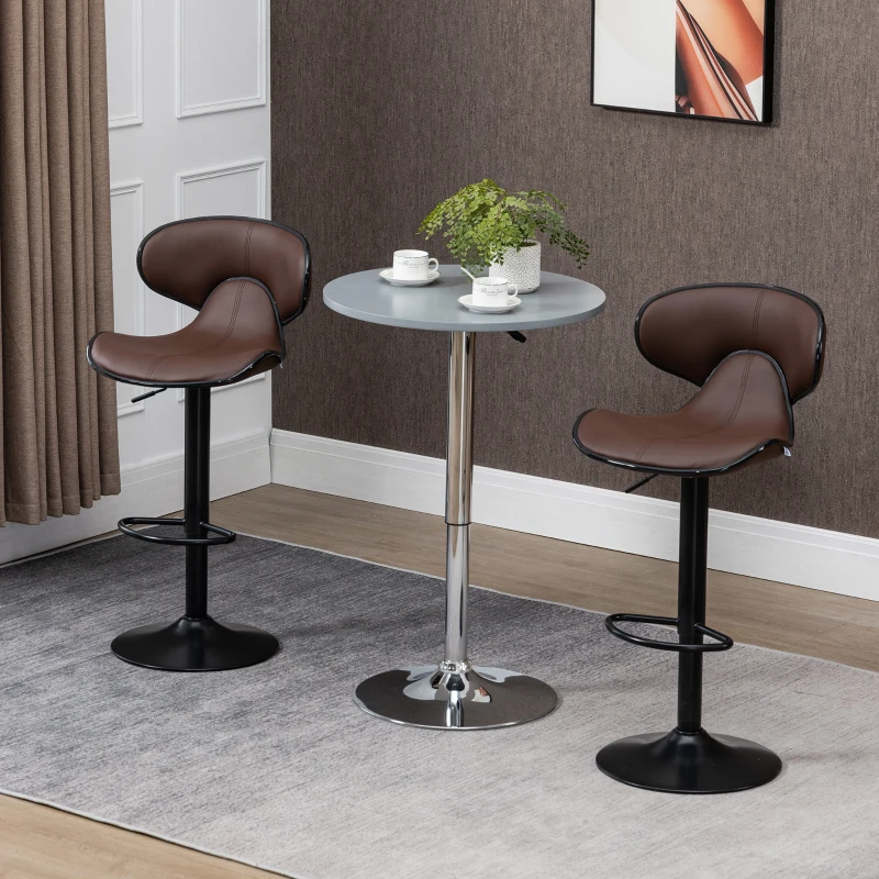 HOMCOM Adjustable Swivel Bar Stools Set of 2, Barstools with Footrest and Backrest, Steel Frame Gas Lift, for Kitchen Counter Dining Room, Brown