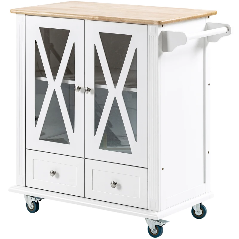 HOMCOM Küchenwagen Servierwagen rollbar Küchentrolley mit höhenverstellbaren Einlegeböden für Küche Wohnzimmer Esszimmer Küchenschrank Landhausstil MDF Natur+Weiß 87,5 x 44,5 x 92 cm