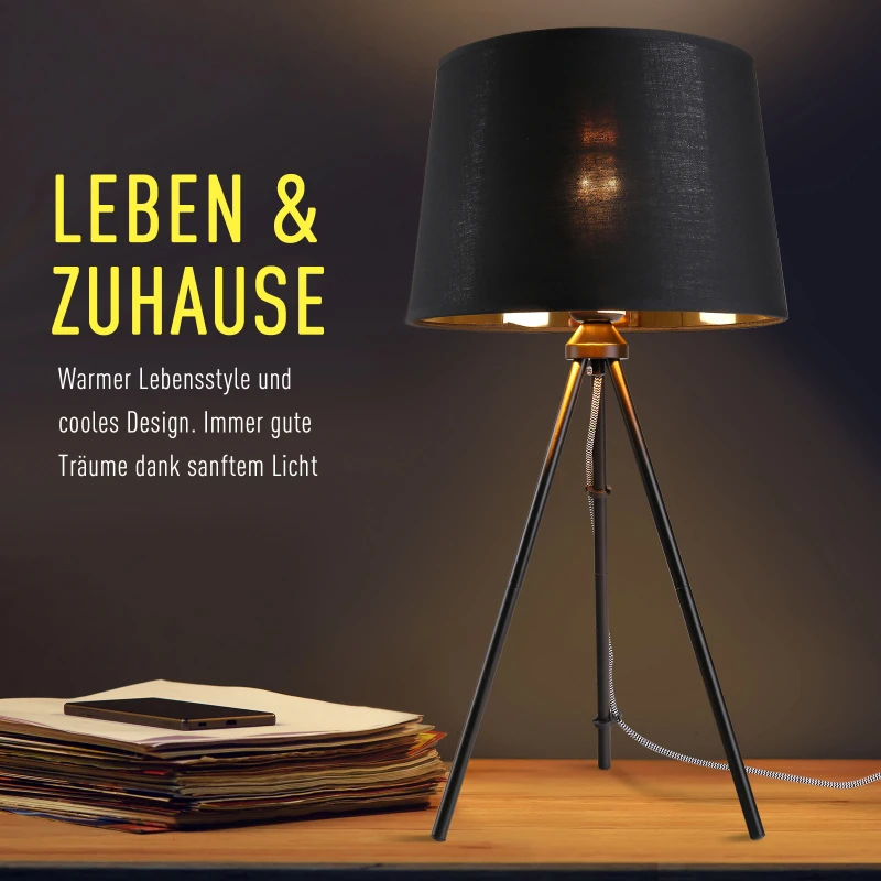 HOMCOM Tafellamp E27 fitting nachtkastlamp 40 W metaal zwart / wit