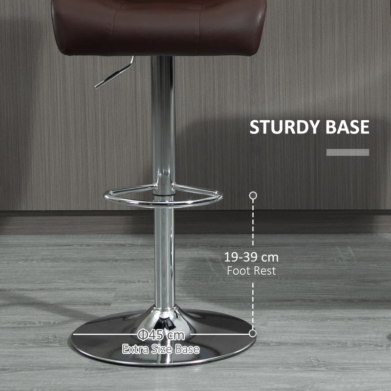HOMCOM Set Of 2 PU Leather Tufted Bar Stools Chairs Dining Seats Adjustable Height Swivel w/ Footrest for Kitchen Counter Home Bar Brown