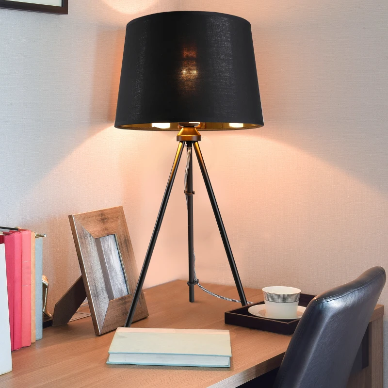 HOMCOM Tischleuchte Tischlampe E27-Fassung Nachttischlampe 40 W Metall Schwarz 30 x 30 x 60 cm