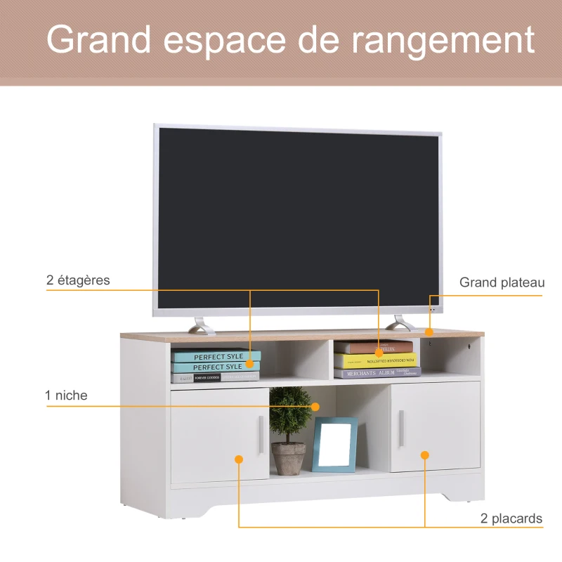 HOMCOM TV Stand Cabinet for TVs up to 50", TV Table Unit with Storage, Open Shelves and Cable Management, Modern TV Console for Living Room Bedroom, White