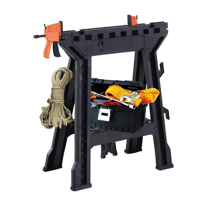 DURHAND 2 PCS Foldable Clamping Sawhorse Trestle Twin Support Bars Cutting Stands Workbench 455kg