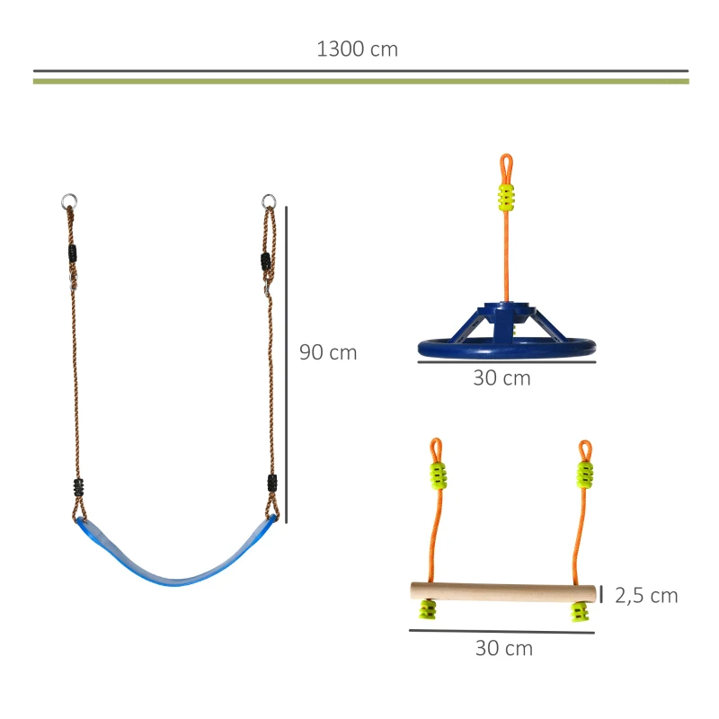 Outsunny Kids Obstacle Course, 42.6 FT Children Slackline Training Equipment, with Monkey Bars, Rope Ladder, Swing, Gym Rings, Tree Protector, Carry Bag
