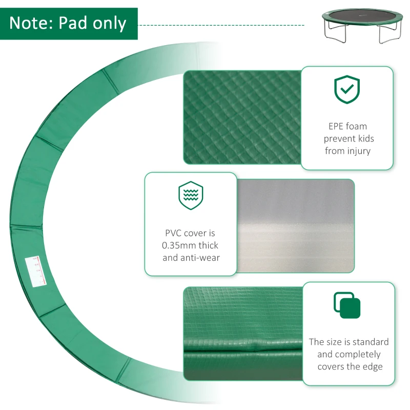 HOMCOM 12FT Replacement Trampoline Pad Thick Foam Safety Φ366cm Spring Cover Bounce Padding - Green