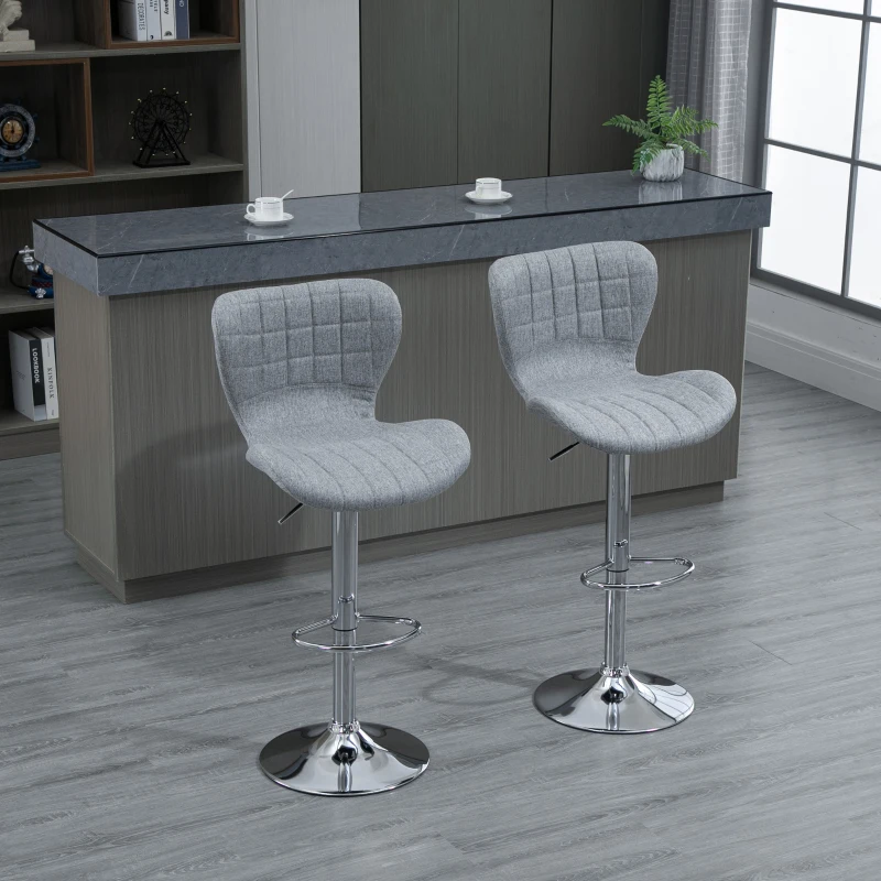HOMCOM Bar Stools Set of 2 Swivel Stool Adjustable Height Bar Chairs with Footrest for Kitchen Dining Home Pub, Grey