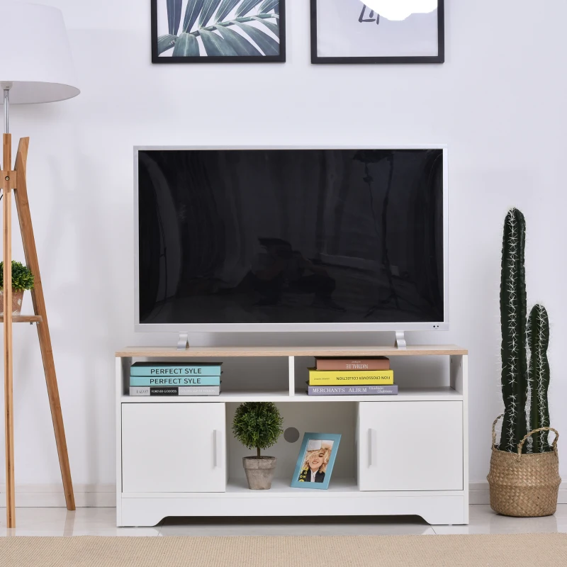 HOMCOM TV Stand Cabinet for TVs up to 50", TV Table Unit with Storage, Open Shelves and Cable Management, Modern TV Console for Living Room Bedroom, White