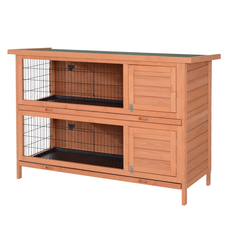 PawHut Rabbit Hutch Outdoor Guinea Pig Hutch Bunny Cage with No-Leak Trays and Divider, 136 x 50 x 93cm, Orange