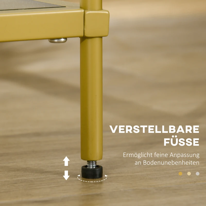 HOMCOM Beistelltisch mit 3 Glasböden Couchtisch Nachttisch mit 3 Regalen mit Stahlrahmen Indoor Outdoor  Glas Gold 40 x 40 x 60 cm