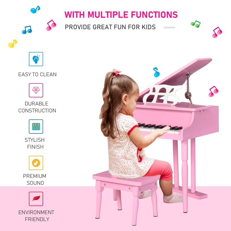 HOMCOM 30 Keys Mini Kids Piano for Child with Music Stand and Bench Best Gifts Toy