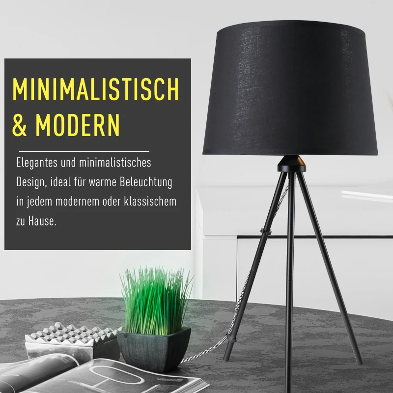 HOMCOM Tafellamp E27 fitting nachtkastlamp 40 W metaal zwart / wit