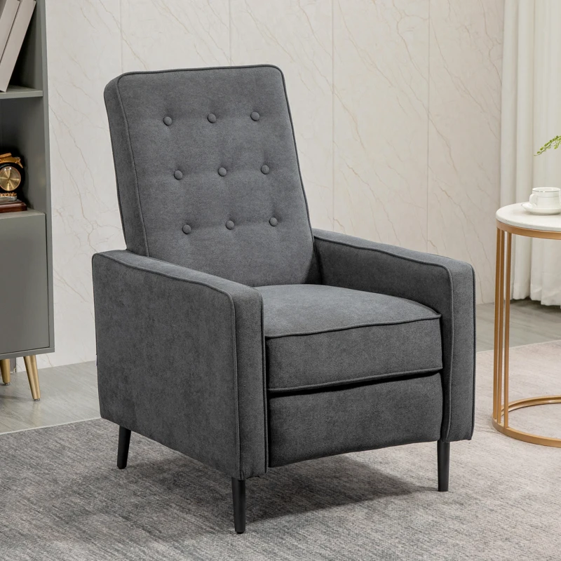 HOMCOM Fauteuil inclinable fauteuil de salon relax Dossier capitonné en Tissu avec Repose-Pieds réglable - Aspect Lin Gris