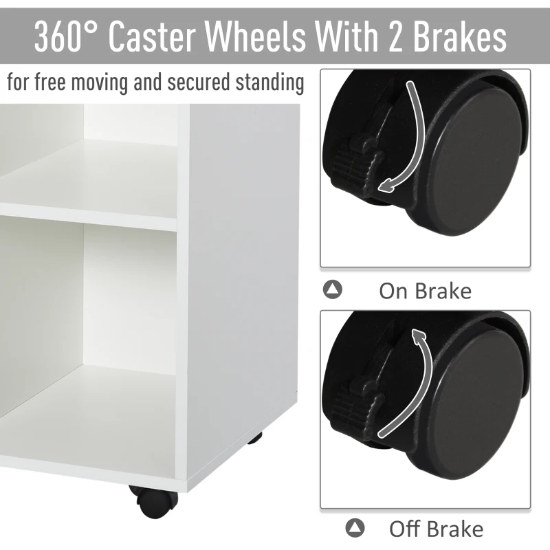 Vinsetto Mobile Office File Cabinet, Lateral Stationery Storage Cabinet, Printer Stand Unit with Wheels, Open Compartment and Cupboard, White