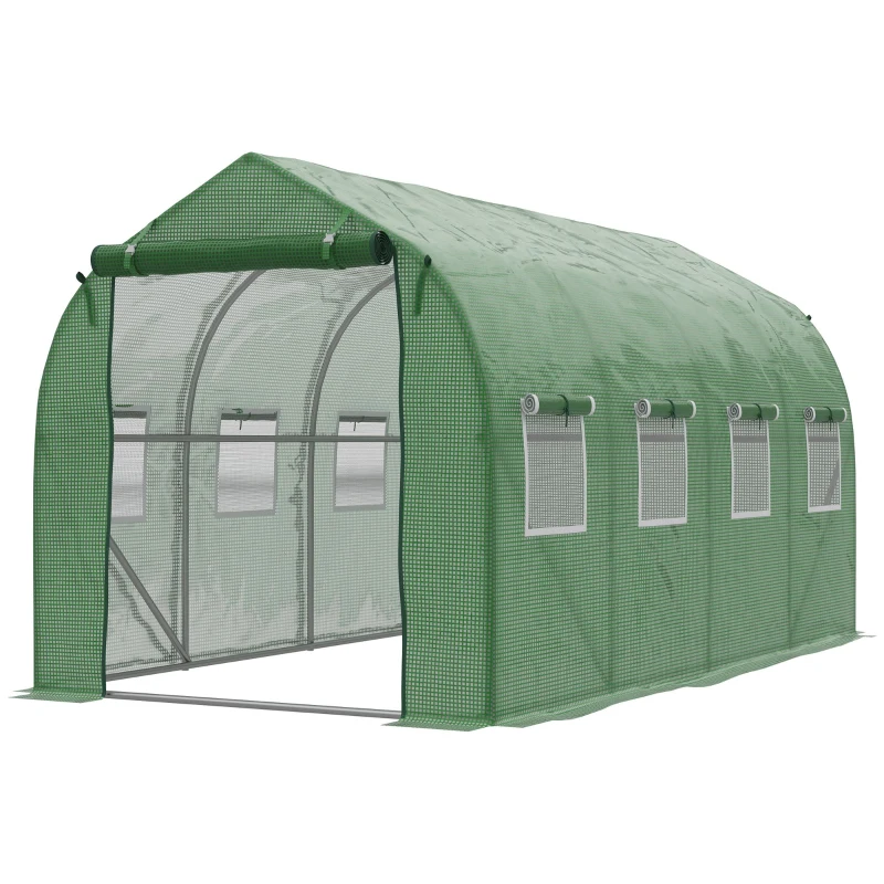 Outsunny Walk in Polytunnel Greenhouse with Windows and Door for Garden and Backyard, Green
