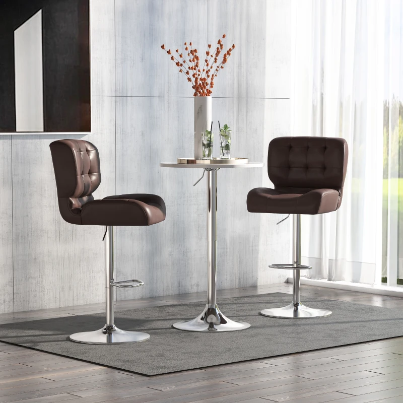 Set Of 2 PU Leather Tufted Bar Stools Chairs Dining Seats