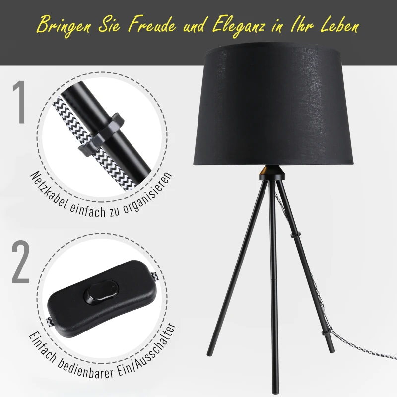 HOMCOM Tafellamp E27 fitting nachtkastlamp 40 W metaal zwart / wit