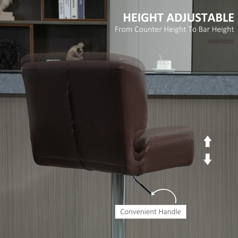 HOMCOM Set Of 2 PU Leather Tufted Bar Stools Chairs Dining Seats Adjustable Height Swivel w/ Footrest for Kitchen Counter Home Bar Brown