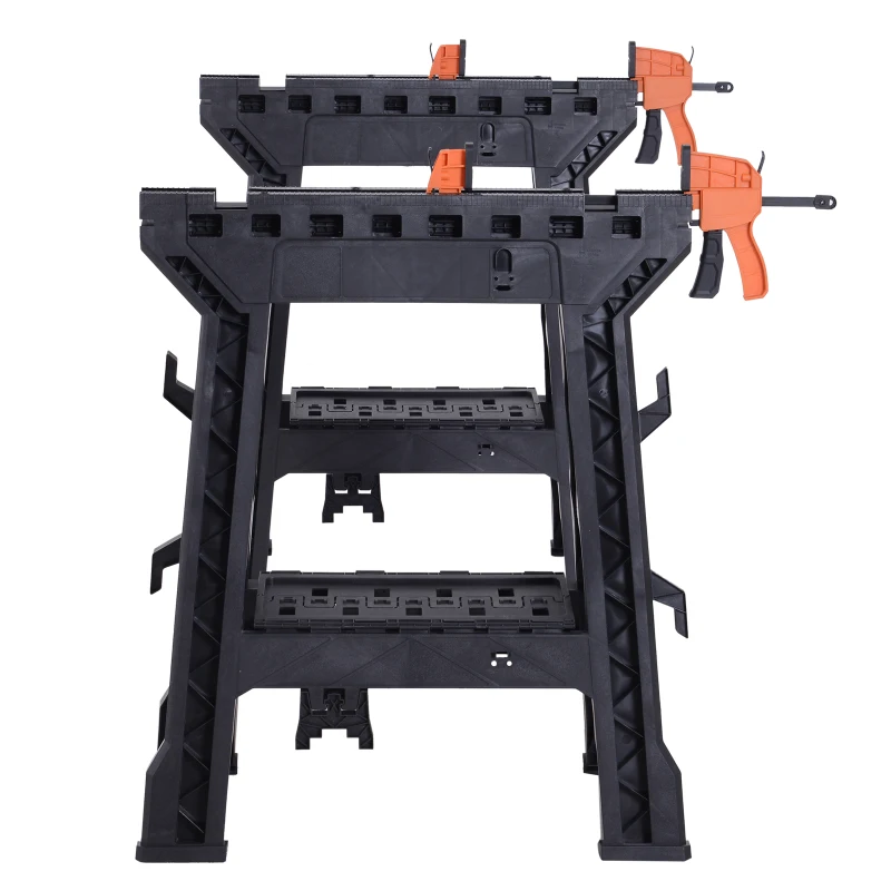 DURHAND 2 PCS Foldable Clamping Sawhorse Trestle Twin Support Bars Cutting Stands Workbench 455kg