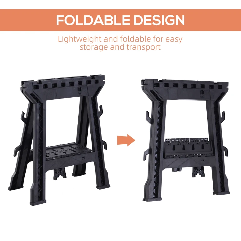 DURHAND 2 PCS Foldable Clamping Sawhorse Trestle Twin Support Bars Cutting Stands Workbench 455kg