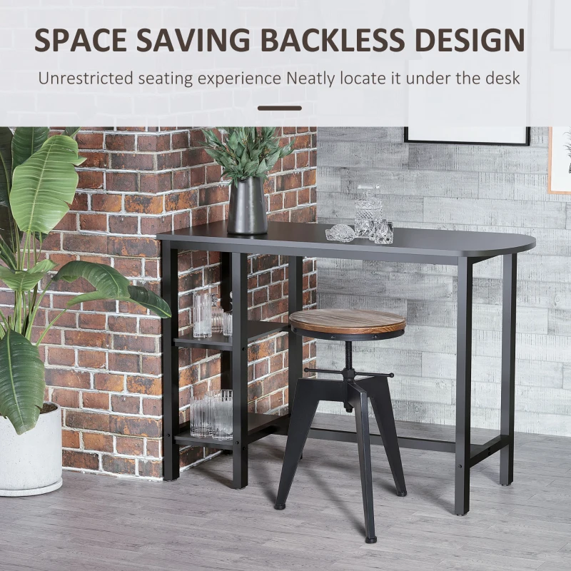 HOMCOM Vintage Industrial Bar Stool Height Adjustable Swivel Kitchen Dining Stool Chair Round Natural Pinewood Seat Metal Leg (Type D)