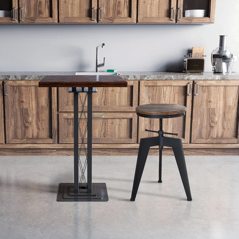 HOMCOM Vintage Industrial Bar Stool Height Adjustable Swivel Kitchen Dining Stool Chair Round Natural Pinewood Seat Metal Leg (Type D)