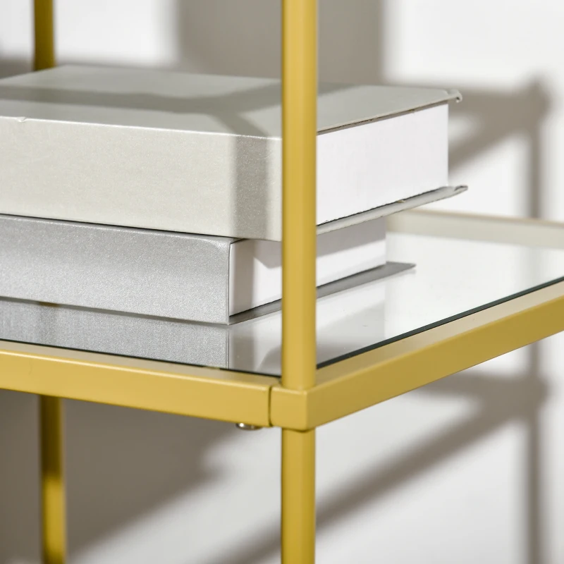 HOMCOM Beistelltisch mit 3 Glasböden Couchtisch Nachttisch mit 3 Regalen mit Stahlrahmen Indoor Outdoor  Glas Gold 40 x 40 x 60 cm