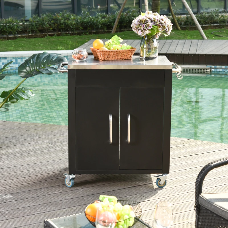 Homcom® Wózek Kuchenny z Kółkami Wózek Podręczny Szafka Kuchenna Stal Szlachetna Czarny