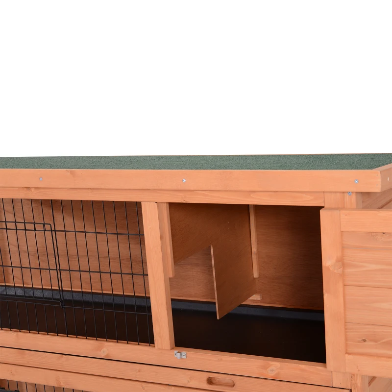 PawHut Rabbit Hutch Outdoor Guinea Pig Hutch Bunny Cage with No-Leak Trays and Divider, 136 x 50 x 93cm, Orange