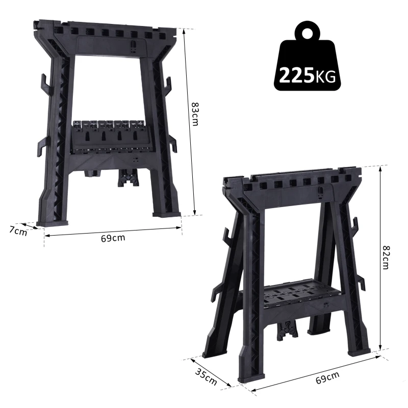 DURHAND 2 PCS Foldable Clamping Sawhorse Trestle Twin Support Bars Cutting Stands Workbench 455kg