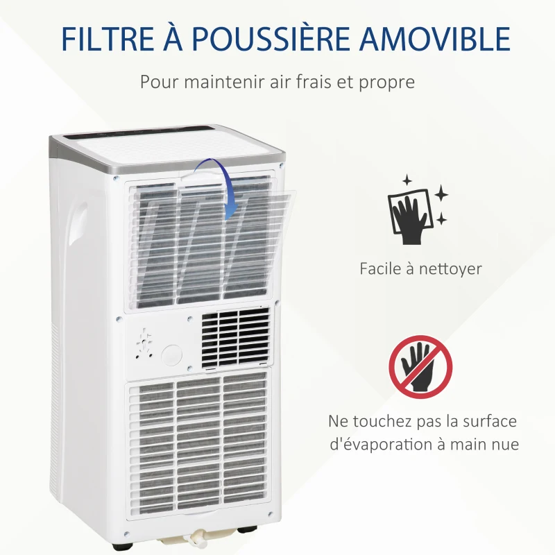 HOMCOM Climatiseur portable 9.000 BTU/h - ventilateur, déshumidificateur - réfrigérant naturel R290 - capacité de couv. max. de 18 m² - télécommande - débit d'air 360 m³/h - blanc