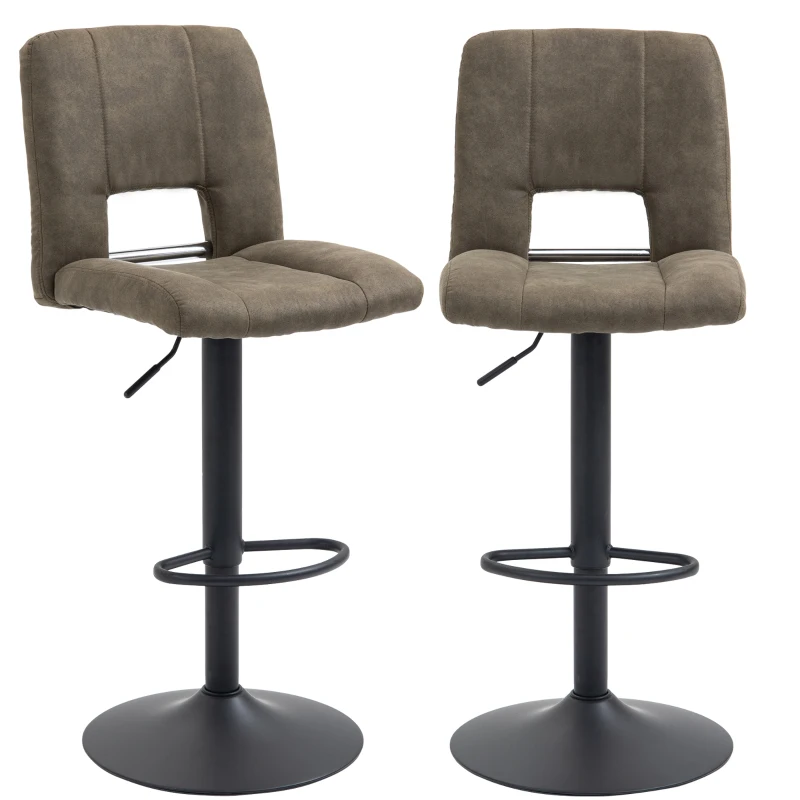 HOMCOM Set 2 Sgabelli da Bar Alti Girevoli con Schienale e Poggiapiedi, Sgabelli da Cucina Stile Vintage con Altezza Regolabile, 41.5x51x94-115cm, Cachi