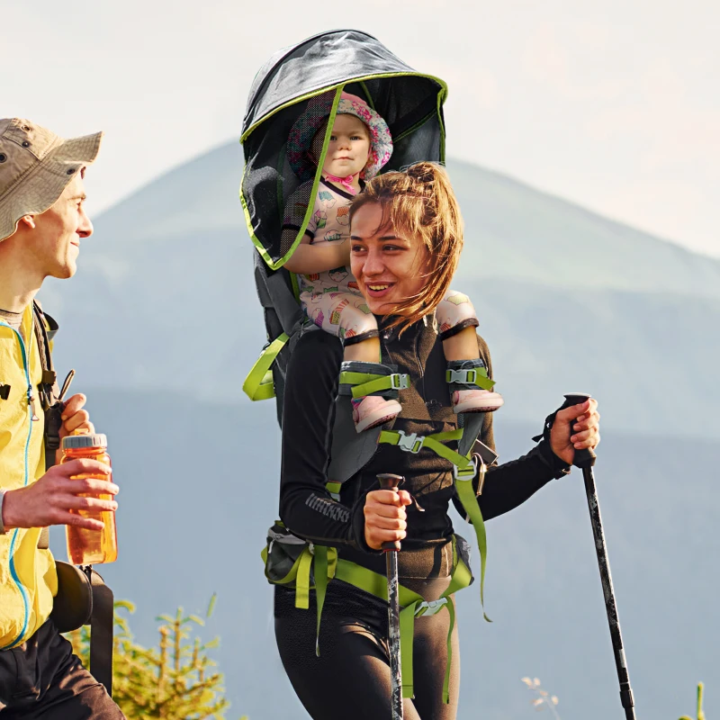 HOMCOM Mochila Portabebés Plegable Portador de Bebé Ergonómica con Capota Desmontable para 6-36 Meses 33x31x120 cm Gris