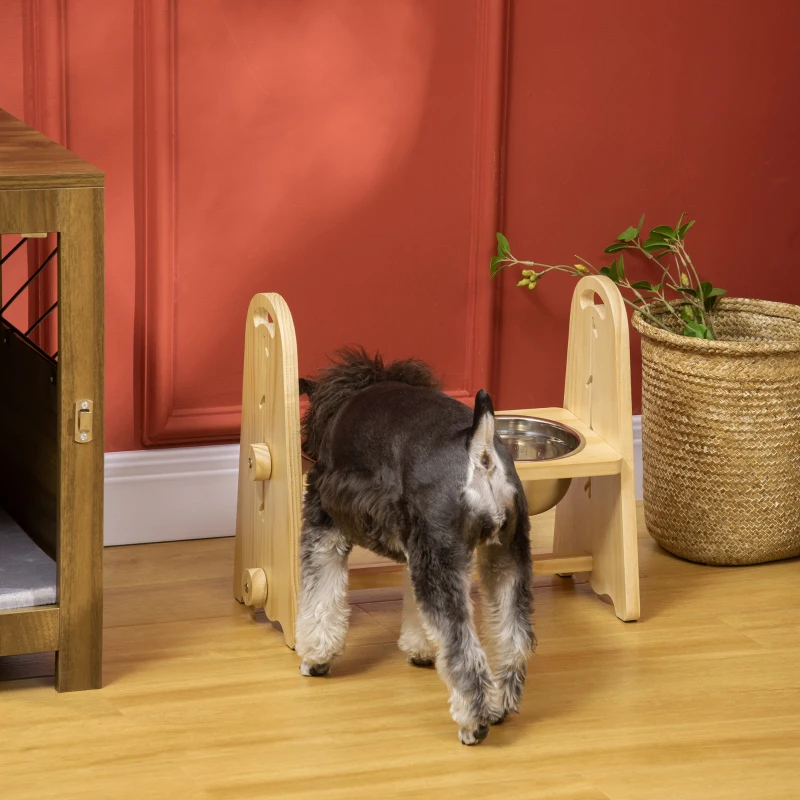 PawHut Raised Dog Bowls with Stand Adjustable Raised Pet Feeder with 2 Removable Stainless Steel Bowls for Small to Extra Large Dogs, Natural