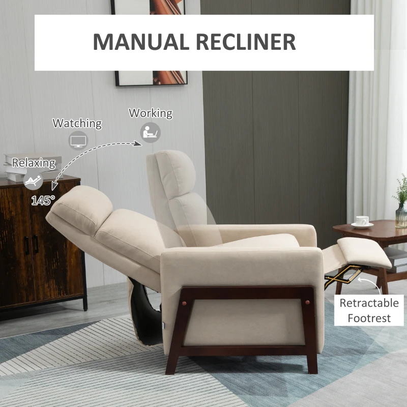 HOMCOM Poltrona Relax con Reclinazione Manuale, Poggiapiedi e Rivestimento in Microfibra, Beige