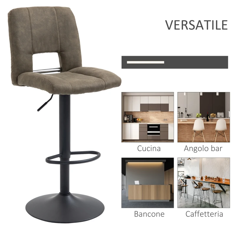 HOMCOM Set 2 Sgabelli da Bar Alti Girevoli con Schienale e Poggiapiedi, Sgabelli da Cucina Stile Vintage con Altezza Regolabile, 41.5x51x94-115cm, Cachi