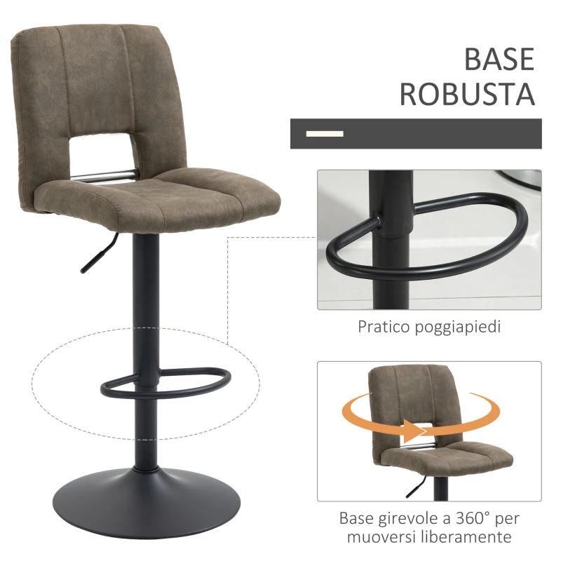 HOMCOM Set 2 Sgabelli da Bar Alti Girevoli con Schienale e Poggiapiedi, Sgabelli da Cucina Stile Vintage con Altezza Regolabile, 41.5x51x94-115cm, Cachi