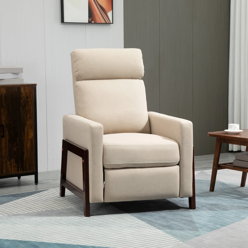 HOMCOM Poltrona Relax con Reclinazione Manuale, Poggiapiedi e Rivestimento in Microfibra, Beige