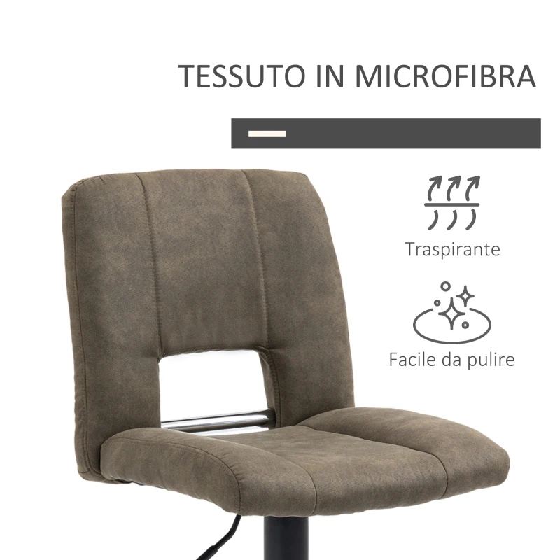 HOMCOM Set 2 Sgabelli da Bar Alti Girevoli con Schienale e Poggiapiedi, Sgabelli da Cucina Stile Vintage con Altezza Regolabile, 41.5x51x94-115cm, Cachi