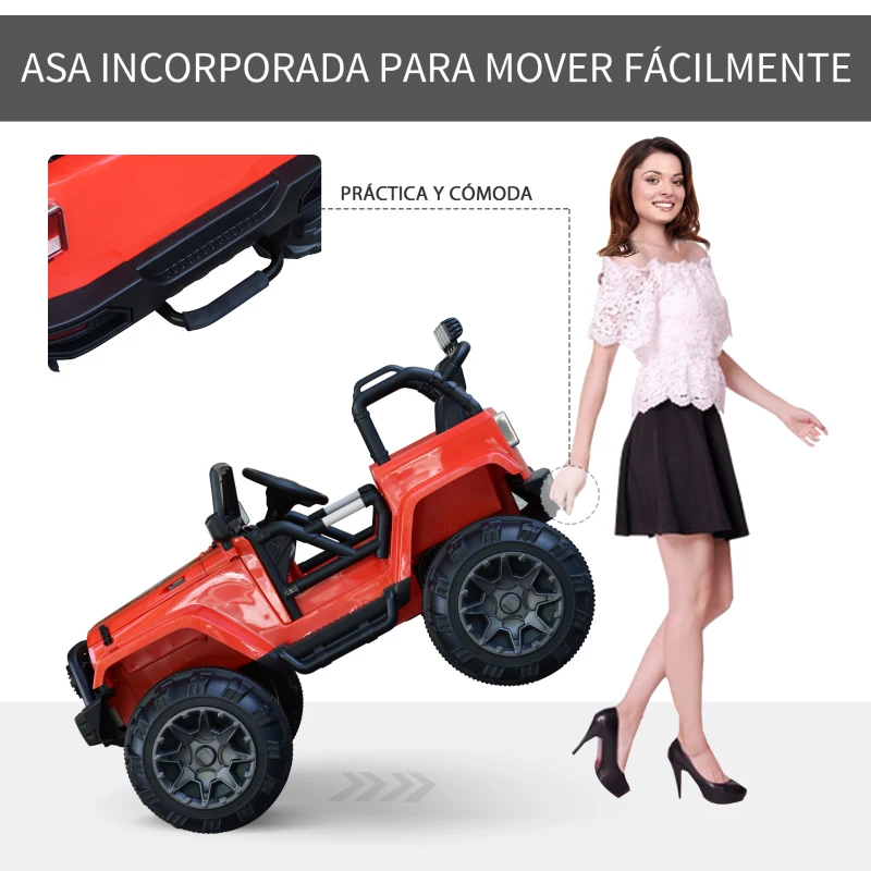 HOMCOM Coche Eléctrico Todoterreno con Mando a Distancia MP3 Luces y Sonidos Apertura de Puerta Batería 12V Control Remoto Carga 30kg para Niños +3 Años 128x78x76cm