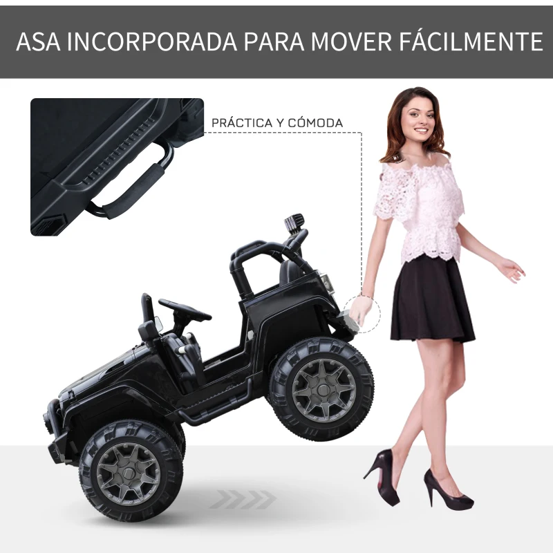 HOMCOM Coche Eléctrico Todoterreno con Mando a Distancia MP3 Luces y Sonidos Apertura de Puerta Batería 12V Control Remoto Carga 30kg para Niños +3 Años 128x78x76cm