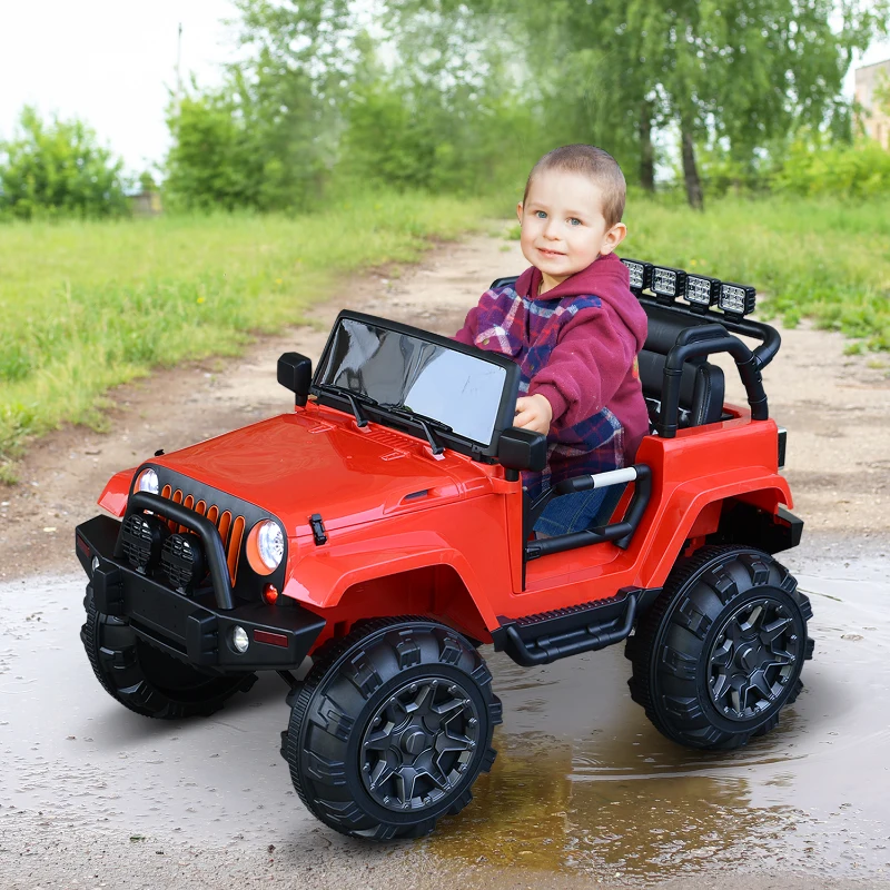 HOMCOM Coche Eléctrico Todoterreno con Mando a Distancia MP3 Luces y Sonidos Apertura de Puerta Batería 12V Control Remoto Carga 30kg para Niños +3 Años 128x78x76cm